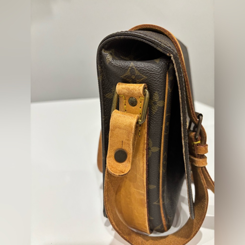 Louis Vuitton Cartouchiere MM Monogram Crossbody Bag Vintage Leather Strap - Picture 7 of 11